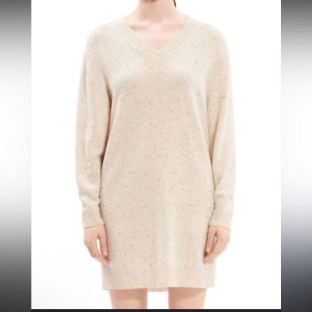 $465 NWT Theory Donegal Wool Cashmere Mini Sweater Dress Cream Small